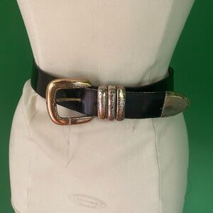 Vintage 90s Streets Ahead Black Leather Western-Style Belt silver buckle